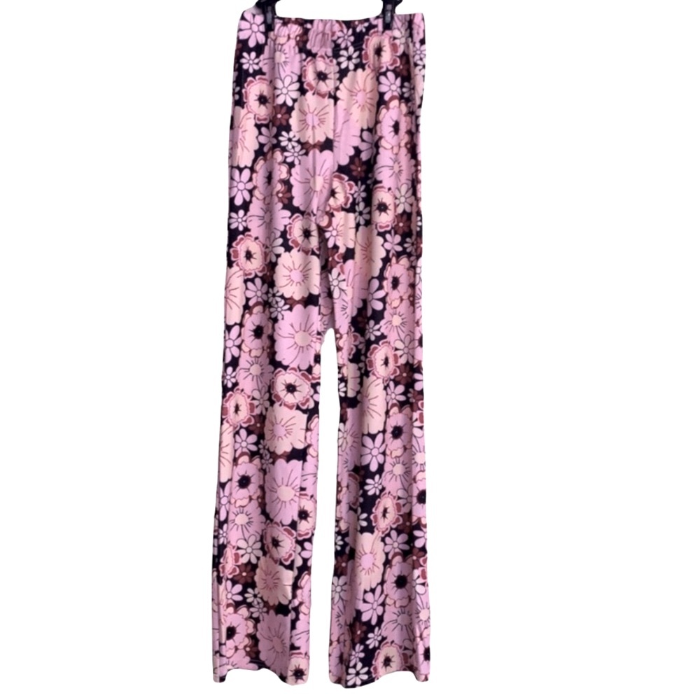❌DONATED❌Black Multi Color Retro Boho Hippie Floral Prints Flare Pants - Picture 5 of 14